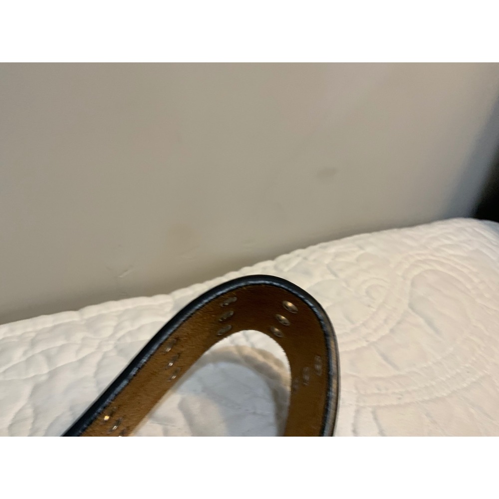 Stylish Black Genuine Leather Belt with Silver Buckle Grommet Unique - Picture 5 of 12